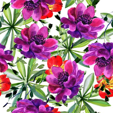 Sorunsuz arka plan. sulu boya çiçekler. Narin çiçek, buket. Beyaz bir arka plan üzerinde yürütülecek.