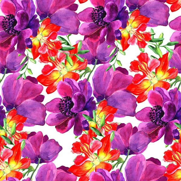 シームレス花柄背景です。蘭の花。水彩の手描きのカラー イラスト. — ストック写真