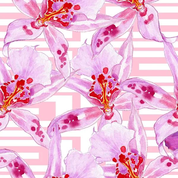 Fondo floral sin costuras. Flores de orquídea. Ilustración a color dibujada a mano de acuarela . — Foto de Stock