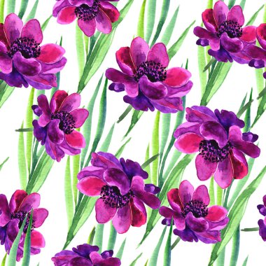 Sorunsuz arka plan. sulu boya çiçekler. Narin çiçek, buket. Beyaz bir arka plan üzerinde yürütülecek.