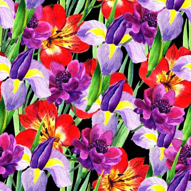 Suluboya tarzında güzel çiçekler ile Seamless modeli