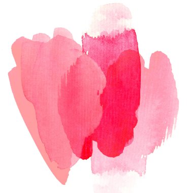 Aquarelle boya, üzerinde beyaz izole bir sıvı sıçrama ile suluboya arka plan görüntüsü. Kırmızı tonları