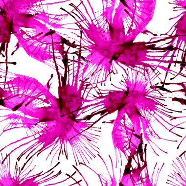  Suluboya tropik çiçekler, güzel çiçekler sorunsuz desenlerle boyama. Tasarım için temel