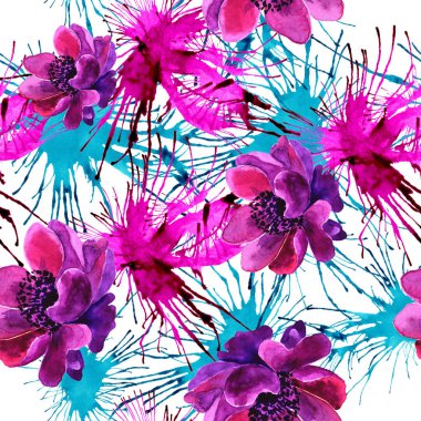  Suluboya tropik çiçekler, güzel çiçekler sorunsuz desenlerle boyama. Tasarım için temel