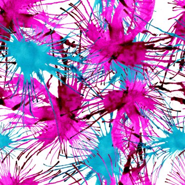  Suluboya tropik çiçekler, güzel çiçekler sorunsuz desenlerle boyama. Tasarım için temel