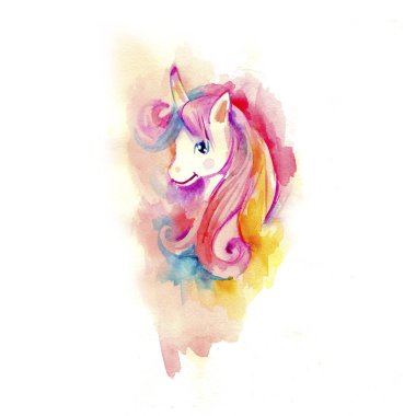  Güzel bir tek boynuzlu at Başkanı. Beyaz arka plan üzerinde izole tek boynuzlu at