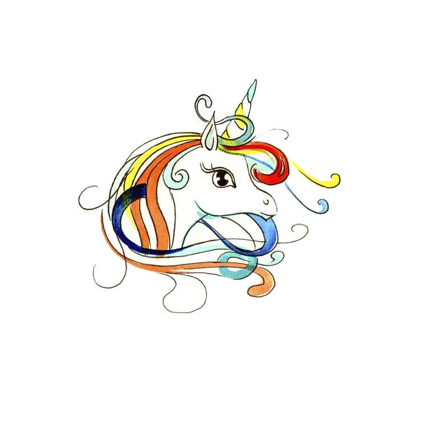 Hermosa cabeza de un unicornio. Unicornio aislado sobre fondo blanco — Foto de Stock