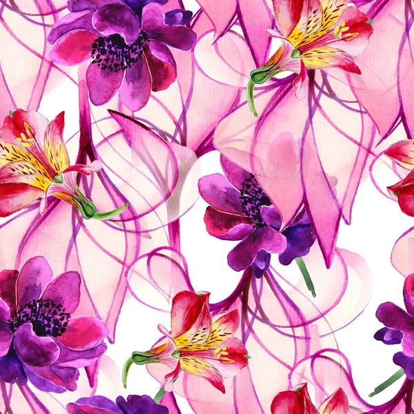 De patrones sin fisuras, acuarela dibujo. Hermosas flores, abstracción. Decoración de la base — Foto de Stock