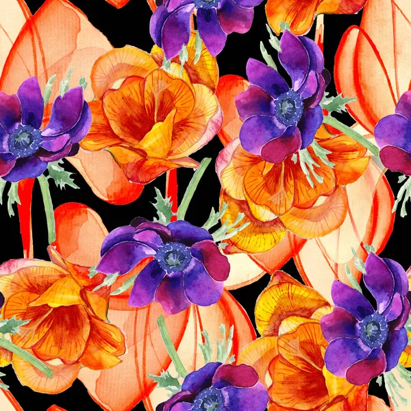シームレスなパターンは、水彩画を描きます。美しい花の抽象化。インテリアの基本 — ストック写真