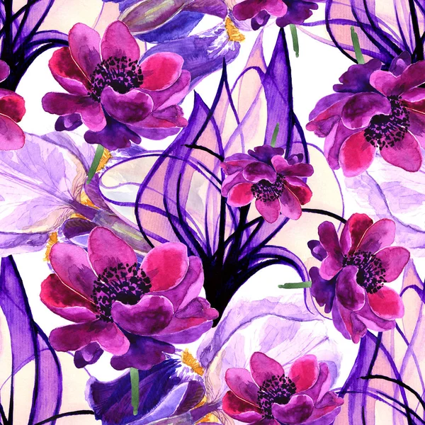 Background. Flowers watercolor. Beautiful base for design. Seamless pattern.