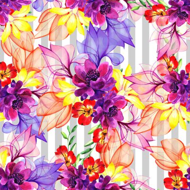 Pembe, sarı ve mor amaryllis çiçek. arka plan. Sulu boya resim. Sulu boya çizim moda suluboya. Sorunsuz arka plan deseni. Yazdırma doku ile kumaş duvar kağıdı. -İllüstrasyon