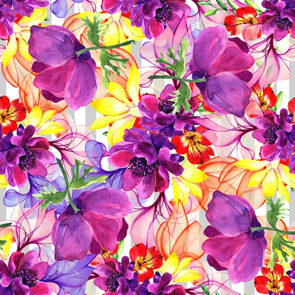 ピンク、黄色、紫のアマリリスの花です。背景。水彩描画ファッション水彩画。シームレスな背景パターン。印刷の質感と生地の壁紙。● イラスト — ストック写真