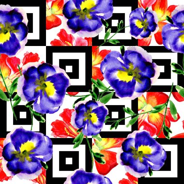 Güzel sorunsuz çiçek desenli. Çiçek illüstrasyon. sorunsuz arka plan. Sulu boya karışımı arka plan dokusu, kağıt, tekstil veya duvar kağıdı tasarım - illüstrasyon kaydırma