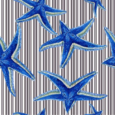 Deniz ve okyanus yaşam seamless modeli ile deniz canlıları ve hayvan suluboya tarzında. İllüstrasyon