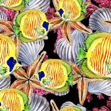 Deniz balığı. Kızıl Deniz. Deniz sakinlerinin seamless modeli. Deniz arka plan.