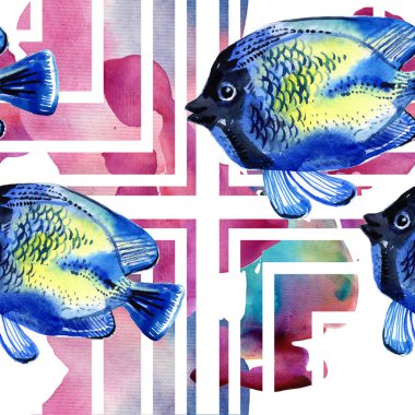 Seamless modeli deniz balık. Deniz arka plan. Balık suluboya.