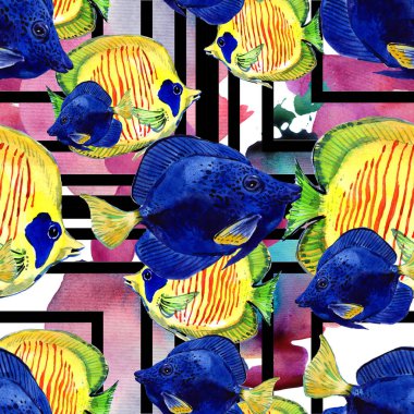 Seamless modeli deniz balık. Deniz arka plan. Balık suluboya.