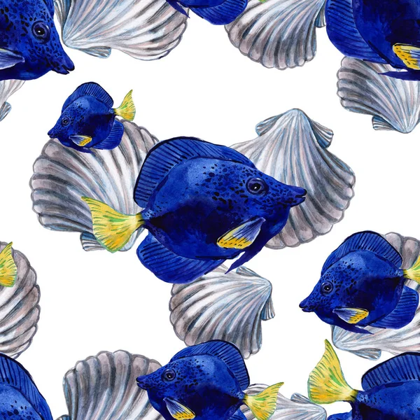 Seamless pattern of sea fish. Sea background. Fish watercolor. — Stock Photo, Image