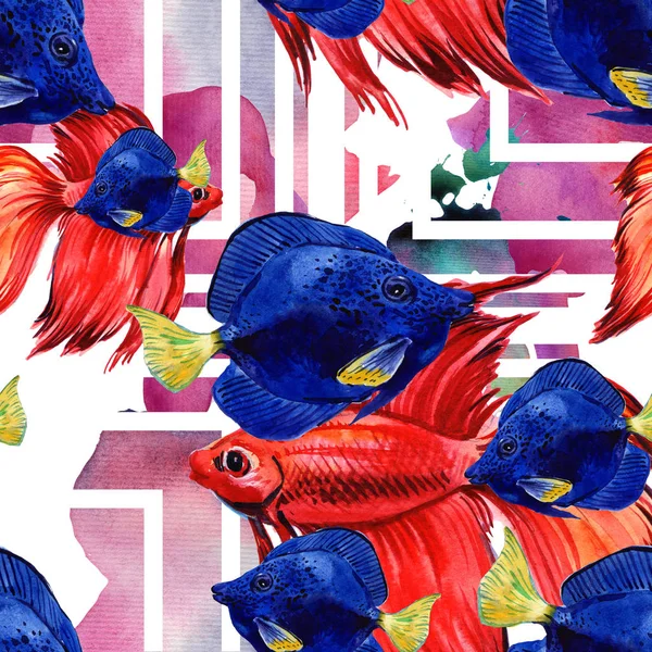 Varrat nélküli mintát tengeri hal. Tengeri háttér. Hal akvarell. — Stock Fotó