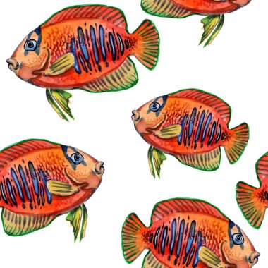 Deniz balığı. Deniz akvaryum balık seamless modeli. Tropikal balık