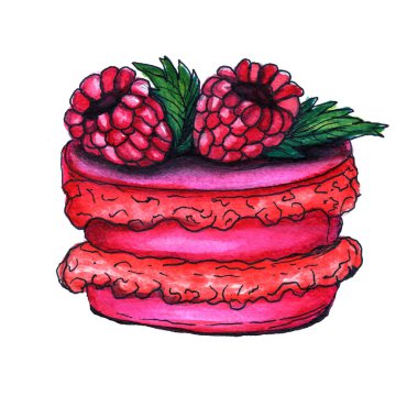 Tatlı suluboya ile boyalı beyaz bir arka plan üzerinde izole. Kek, şekerleme, tatil