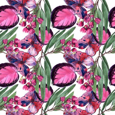 Tropikal Hawaii bir suluboya tarzında bırakır. Arka plan, doku, sarıcı desen, çerçeve veya kenarlık için Aquarelle kır çiçeği. -İllüstrasyon