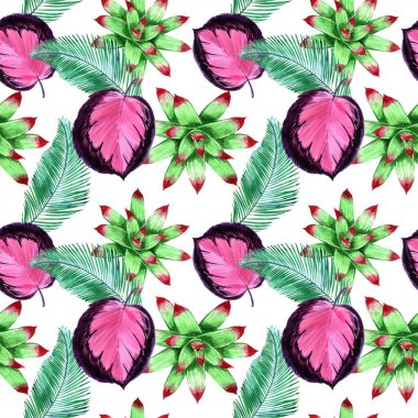 Tropikal Hawaii bir suluboya tarzında bırakır. Arka plan, doku, sarıcı desen, çerçeve veya kenarlık için Aquarelle kır çiçeği. -İllüstrasyon