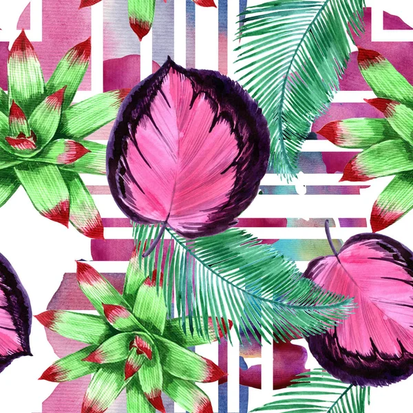 Tropical Hawaii deja en un estilo acuarela. Flor silvestre Aquarelle para fondo, textura, patrón de envoltura, marco o borde. - Ilustración —  Fotos de Stock