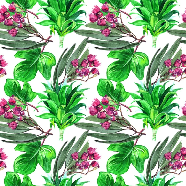 Τροπική Χαβάη φύλλα σε στυλ υδατογραφίας. Ακουαρέλα άγριο λουλούδι για φόντο, υφή, μοτίβο περιτύλιγμα, πλαίσιο ή στα σύνορα. -Εικονογράφηση Royalty Free Εικόνες Αρχείου
