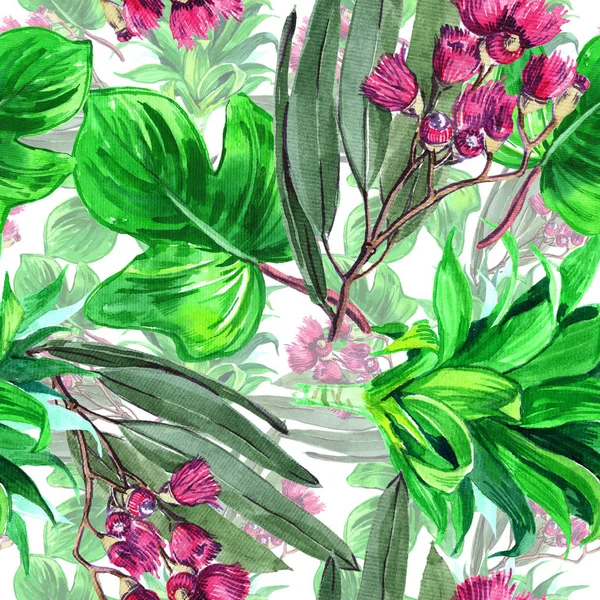 Tropical Hawaii leaves in a watercolor style. Aquarelle wild flower for background, texture, wrapper pattern, frame or border. - Illustration Stock Photo