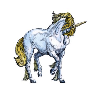 Beyaz arka planda izole Unicorn. Masal karakteri.