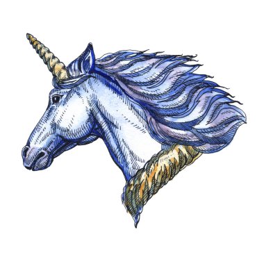 Beyaz arka planda izole Unicorn. Masal karakteri.