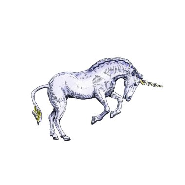 Beyaz arka planda izole Unicorn. Masal karakteri.