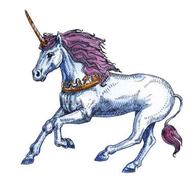 Beyaz arka planda izole Unicorn. Masal karakteri.