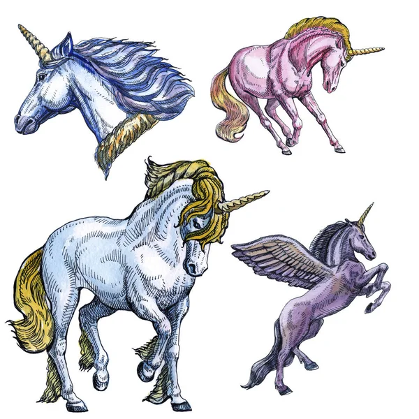 Unicorn. Beyaz arka planda Dikişsiz desen. Masal karakteri. Tasarım temeli