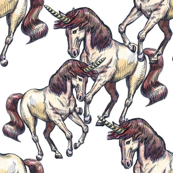 Unicorn. Seamless pattern on a white background. Fairy-tale character. Basis for design Royalty Free Stock Photos