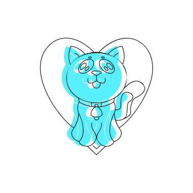 Kedi aşk illüstrasyon-çıkartmalar için mükemmel resim, Sevgililer günü-doğrusal dolgu tarzı vektör
