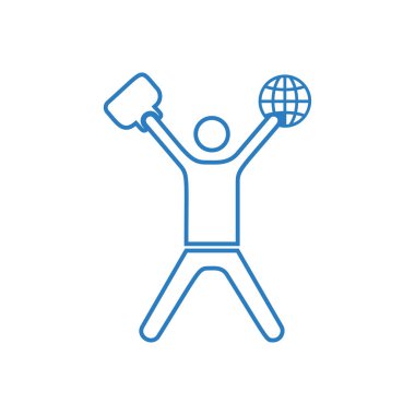 İş adamı başarı dünya çapında simge-çizgi sanat vektör mavi