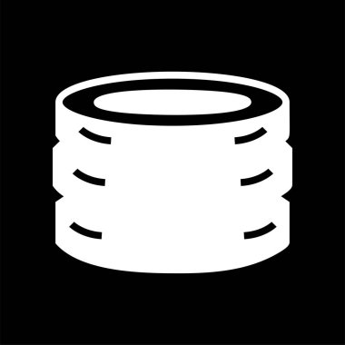 Para simgesi glif. Siyah arka planda jeton işareti vektörü