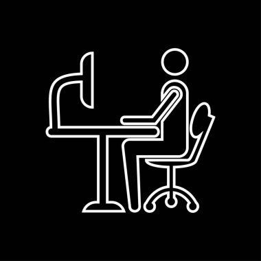 bilgisayar basit simgesi, vektör illüstrasyon ile çalışan adam