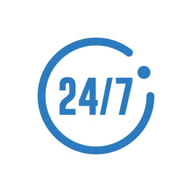 Günde 24 saat açık ve haftanın 7 günü simge izole-Line Art vector mavi