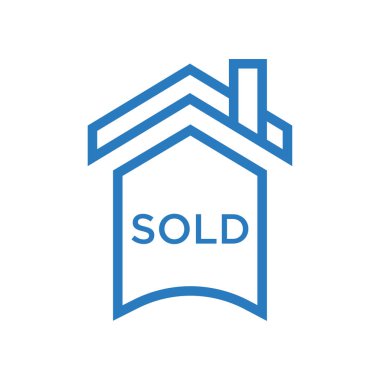 Ev satılan işareti simge vektör mavi-çizgi sanat ev satıldı