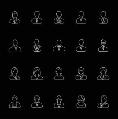 Erkek ve kadın Avatar simgeleri beyaz set-vector. Çizgi sanat iş insanları simgeleri ayarlamak