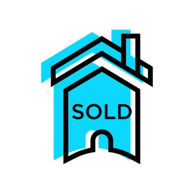 Ev satılan işareti simge vektör açık mavi-doğrusal dolgu ev Sold işareti