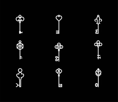 Anahtarlar işareti-Vintage anahtar simgeleri vektör ayarlamak-beyaz