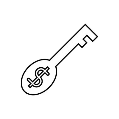 Finans güvenliği-dolar anahtar simgesi-çizgi sanat vektör siyah