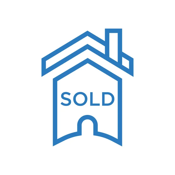 Haus Verkauft Zeichen Symbol Vektor Blau Linie Art House Verkauft — Stockvektor