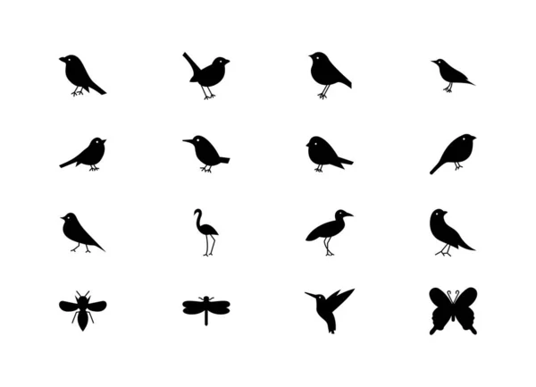 Conjunto Iconos Aves Vector Negro — Archivo Imágenes Vectoriales
