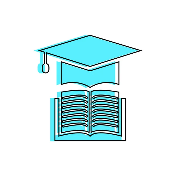 Livre Avec Chapeau Vectoriel Graduation Icône Éducation Illustration Chapeau Universitaire — Image vectorielle