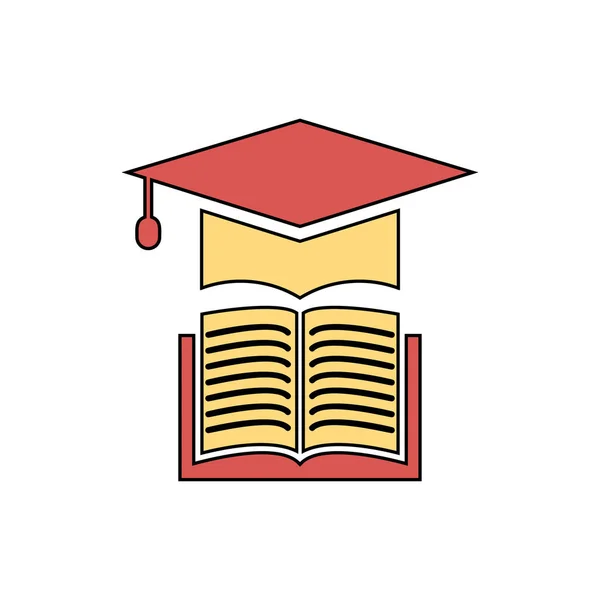 Livre Avec Chapeau Vectoriel Graduation Icône Éducation Illustration Chapeau Universitaire — Image vectorielle
